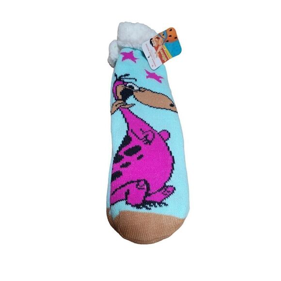 New FLINTSTONES Ladies SHERPA LINED SLIPPER SOCKS GRIPPER BOTTOM DINO - Picture 3 of 6